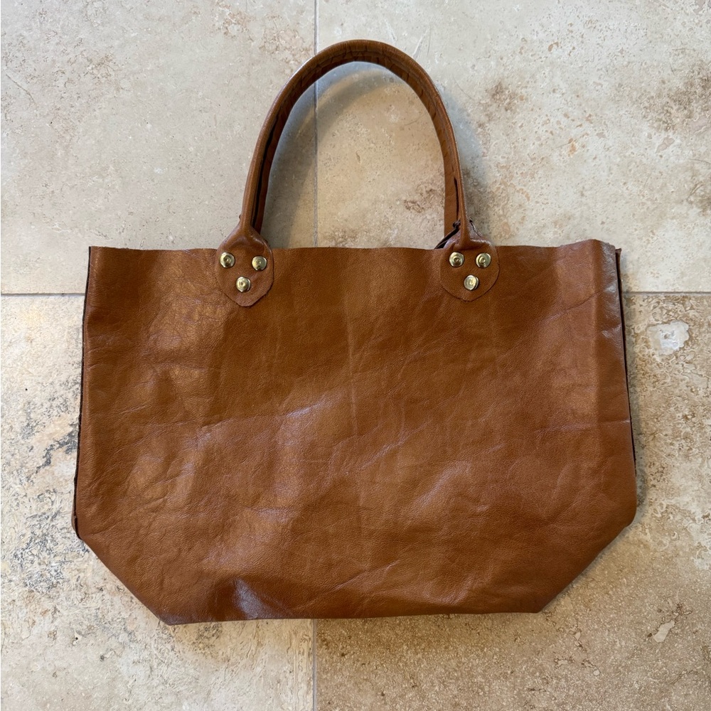 Primative Leather Tote Folds Flat Light 12”x9”x8” - Picture 9 of 10